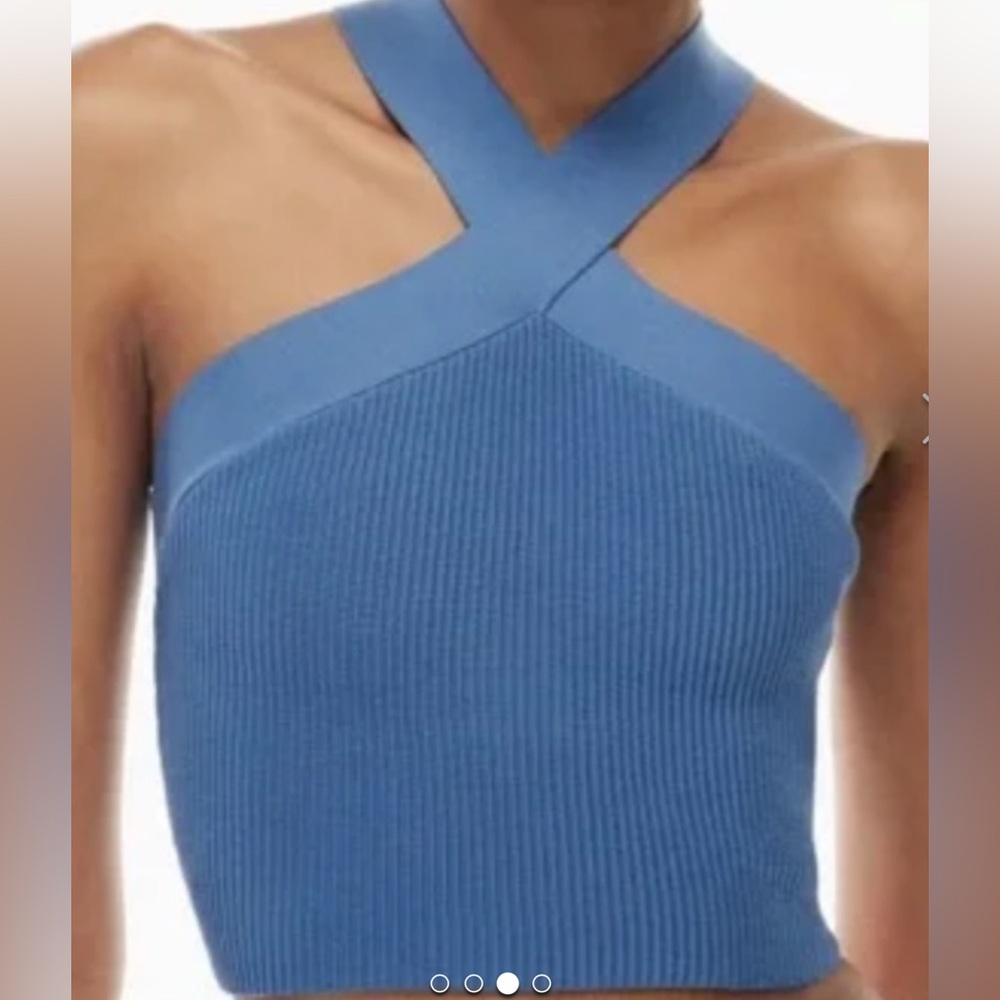 Aritzia Babaton Blue Sculpt Knit Cross-Neck Smoothing Tank Top